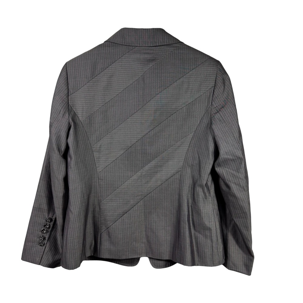 Escada Gray Pinstripe Wool Silk Blazer Pink Lining Size 42 Designer Jacket - Picture 7 of 16